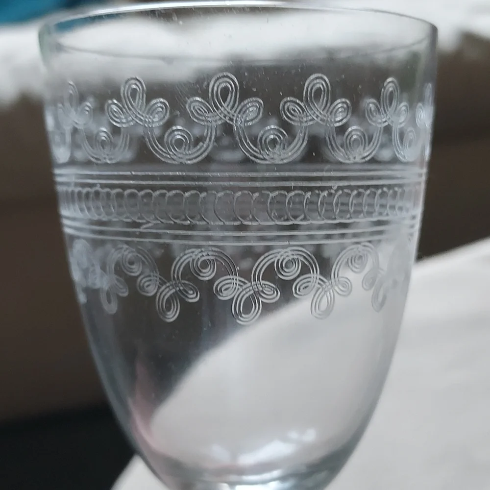 Crystal wine glasses etched scroll art deco art nouveau mcm retro - Picture 9 of 14